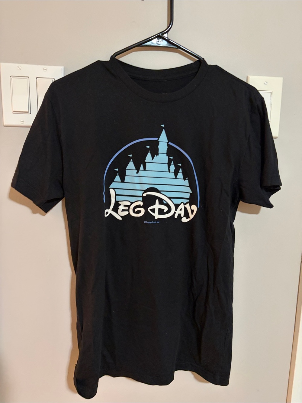 Black 'Leg Day' Disney Castle Graphic Tee - Blue & White Print